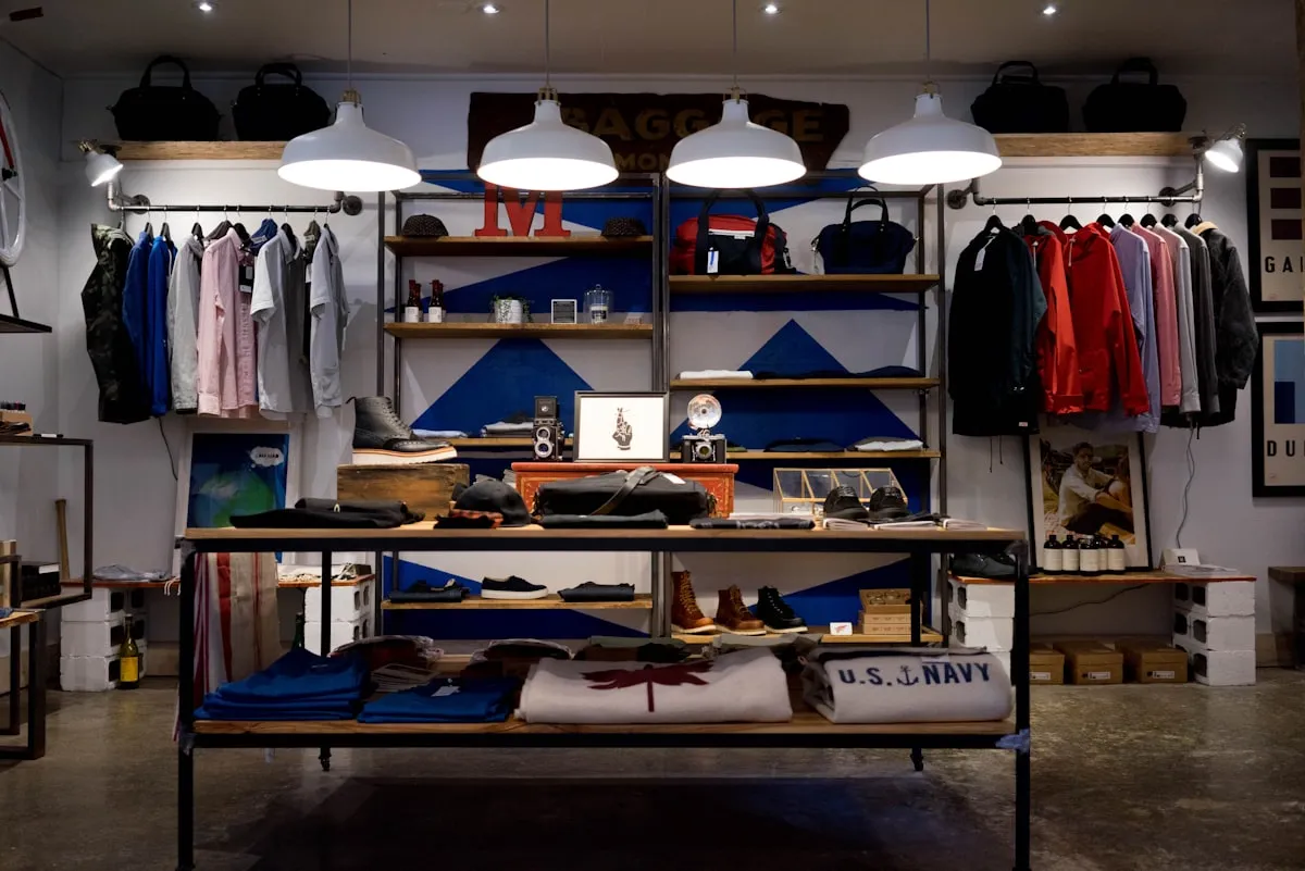 Inside a curated outfitter shop with gear and merchandise